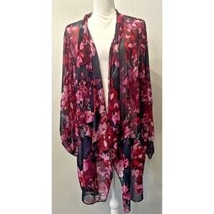 Investments Woman Floral Mesh Open Front Drape Cardigan Plus Size 3x (22/24)